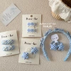 Spring new blue and white checkered ballet-style cute girls and sweet girls, versatile and adorable star bow children's hair accessory and headwear set Specification image